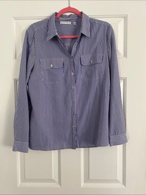 Notations Blue and White Vertical Stripe Dress Shirt